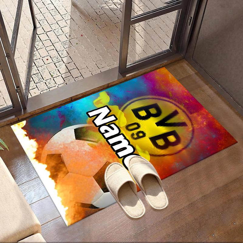 Custom Name Personalized Borussia Dortmund Print Carpet, Versatile Home Decor Rug, for Playroom, Apartment, Balcony, Entryway, Hallway Gift