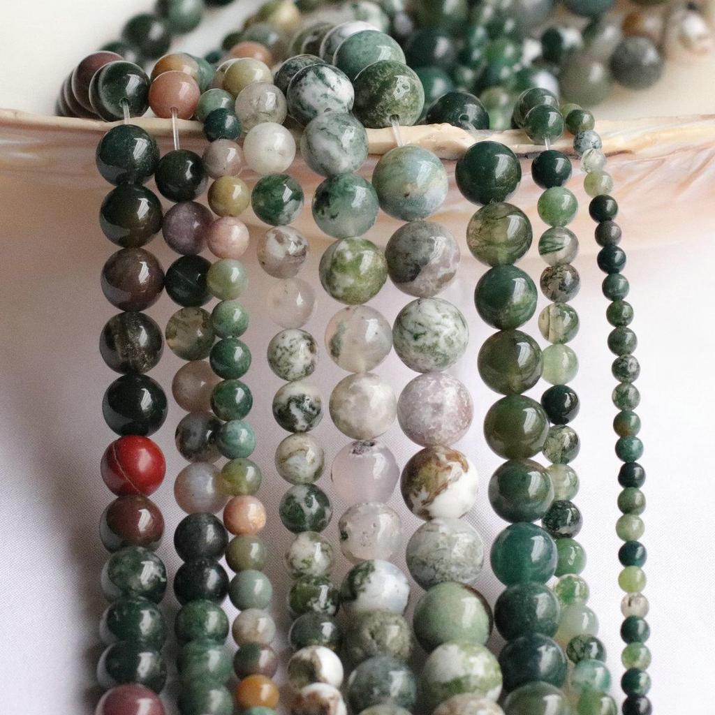 Tree Pattern Agate Round Beads - Natural Water Grass Beading Material for DIY Jewelry