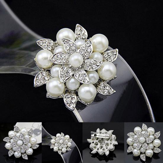 Elegant Flower Rhinestone Imitation Pearl Wedding Bridal Scarf Brooch Pin Gift