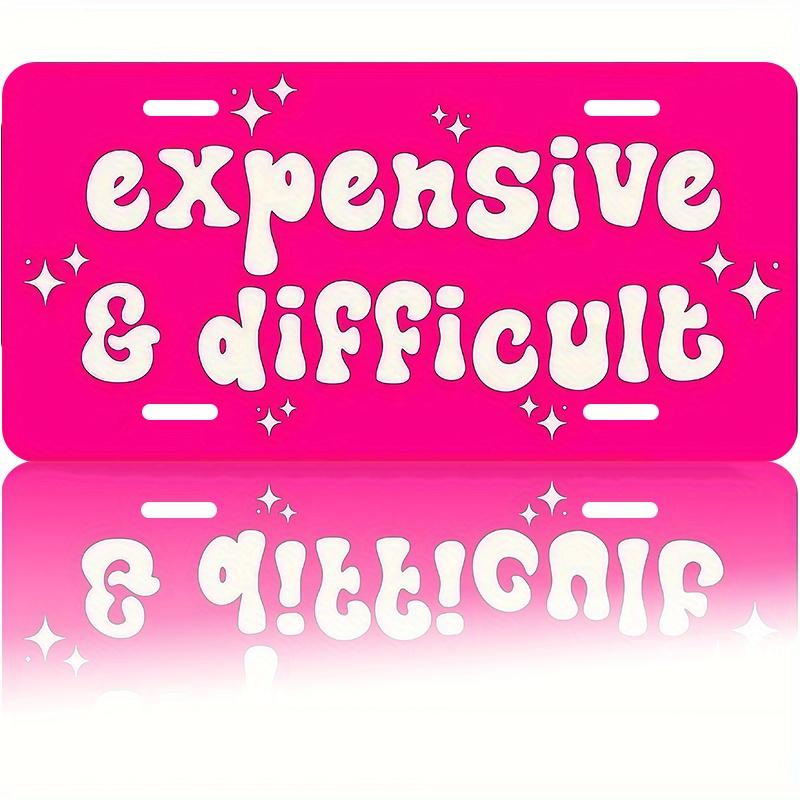 

Vintage Funky Expensive Difficult Hot Pink Groovy Font License Plate D Flat Aluminum Tin Sign Wall Art Decor for Car Front 15x30cm(5.9x7.8inch)
