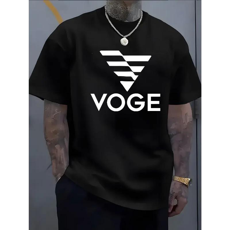 European Size Men'S T-Shirt - Green Casual Crew Neck, Cotton Knit Fabric, Short Sleeve, Regular Fit, Summer Outdoor Tee with Geometric Letter Design
