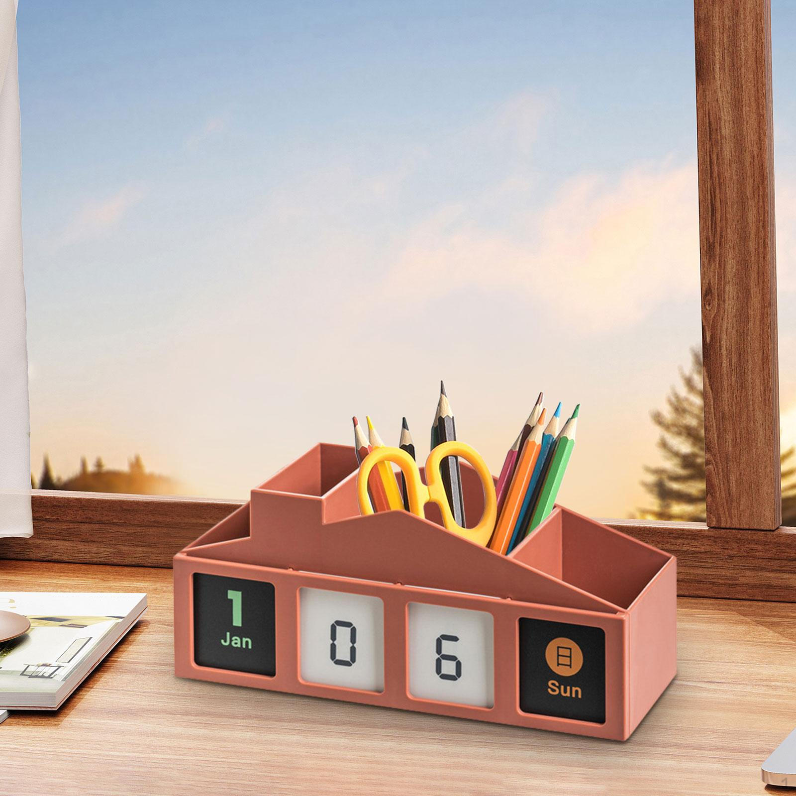 

Настольный держатель для карандашей с календарной карточкой 8,5x3,2x3,6 дюйма, кисть для макияжа для офисных принадлежностей красный