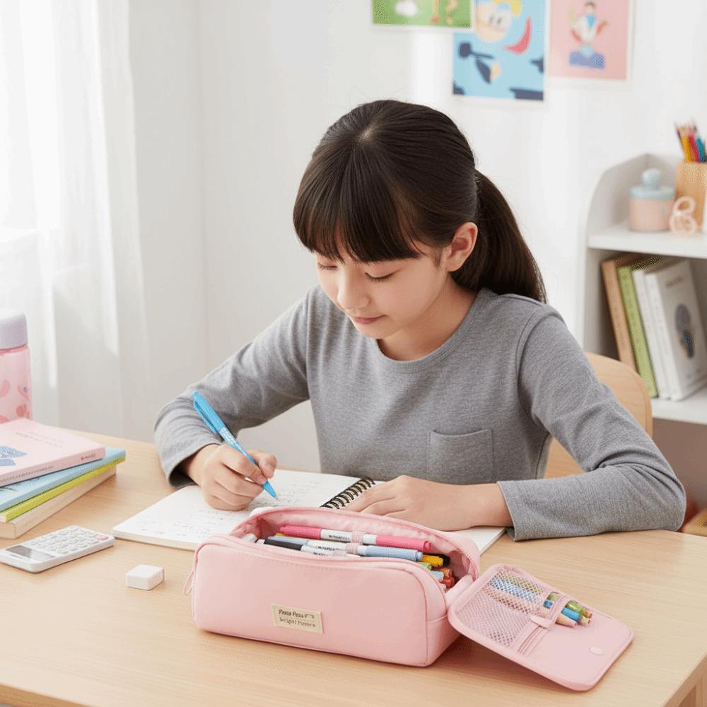 Large Capacity Stationery Bag Solid Color Storage Bag Pencil Case Stationery Storage