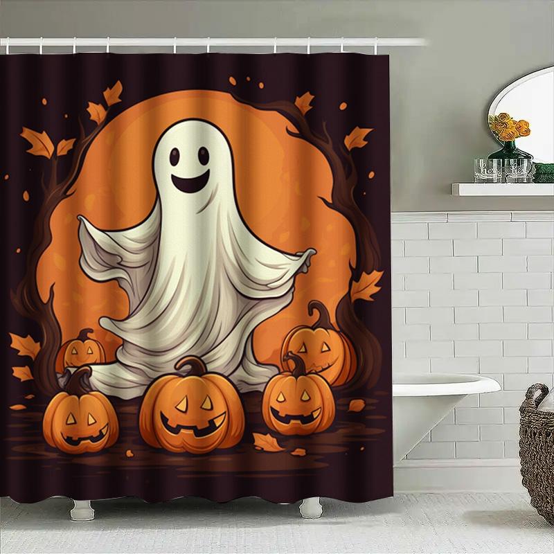 

1Pccute Ghost Halloween Shower Curtain For Bathroom Decor Spooky Theme Gift Idea W60H190(CM)-1 Pcs