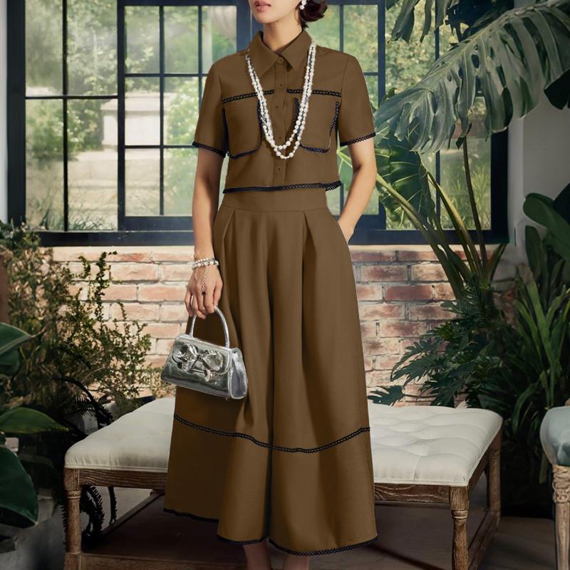 ZANZEA Women Short Sleeve Blouse and Long Skirts Summer Two Piece Suit Sets