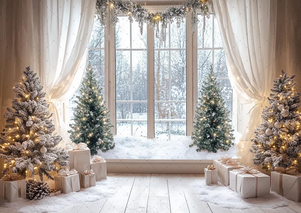 Christmas Home Decoration Background Xmas Tree Toy Gift Winter Window Family Kids Party Christmas Photography Backdrop