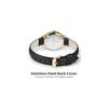 PINDOWS Women's Slim Minimalist Quartz Analog Watch Black Leather Strap Gold Tone Case Elegant Everyday Timepiece
