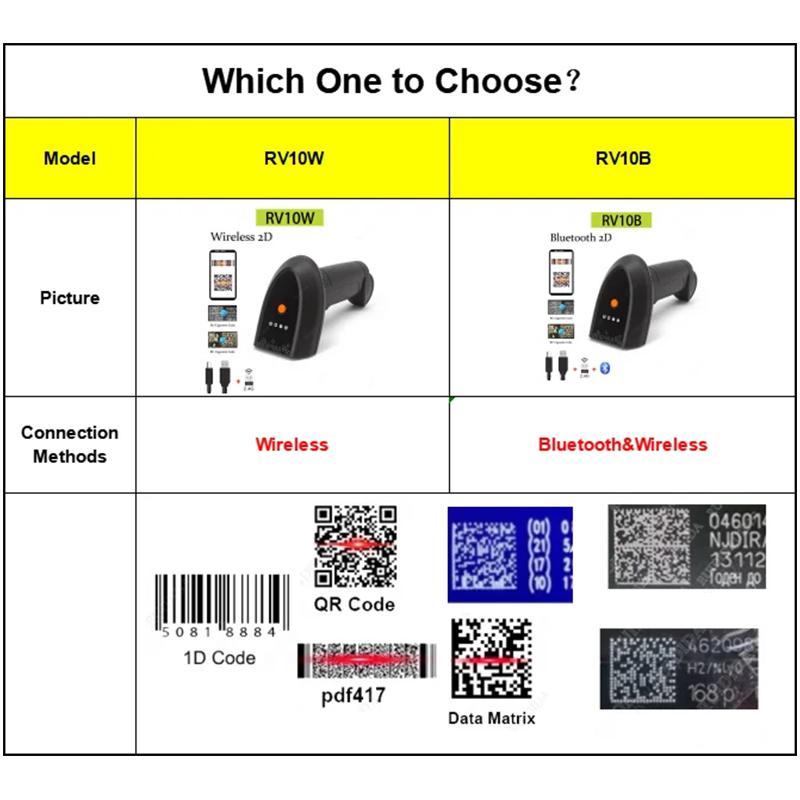 1d/2d Handheld Qr Code Scanner Wireless or Bluetooth  Barcode Reader Bar Scanner 2D Portable DM Code Reader