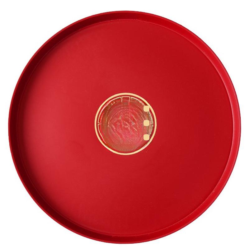 Bandeja redonda de plástico vermelho para frutas e doces para sala de estar ou mesa de centro