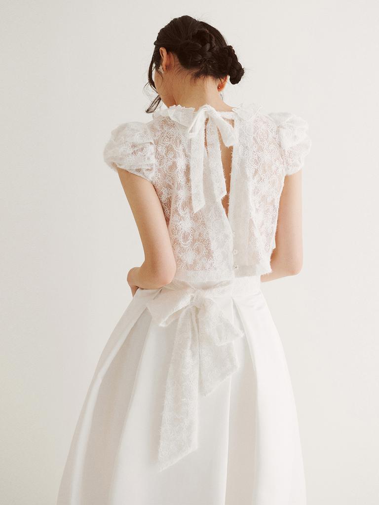 Ganiesong Bridal Twist Puff Two-Piece Dress_White