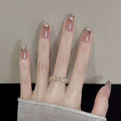 Brown and Blue Retro Cat Eye Smudged Atmosphere and Temperament Girl's Removable Wearable Nails 30 Pieces