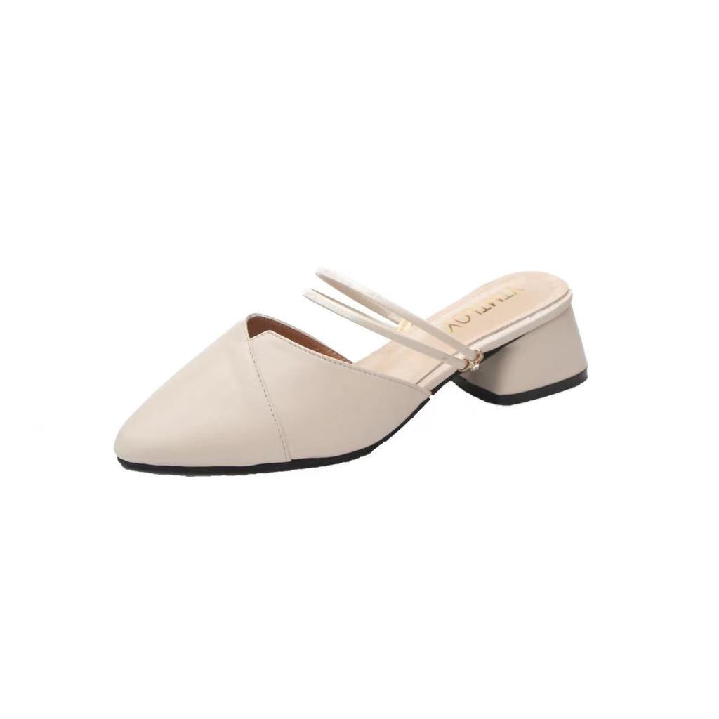 Thick Heel Cool Slippers Women's Summer 2019 New Bag Head Half Slippers Korean Version Inside and Outside Two Wear High Heels Women's Shoes
