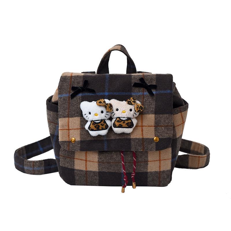 Damen Retro Karomuster Rucksack: Handtasche im koreanischen Stil für Kätzchen-Pendler für Herbst & Winter