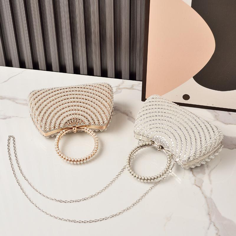 Pearl Luxury Party Bag Woman Wallets and Handbags Designer Bling Metal Clutch Purse Hand Silver Shoulder Bags for Ladies 2026