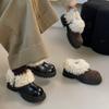 2026 New Spring Autumn Women Fur Lining Mary Jane Shoes Concise Short Plush Shoes Eelgant Dress Thick Heel Leather Pumps Shoes