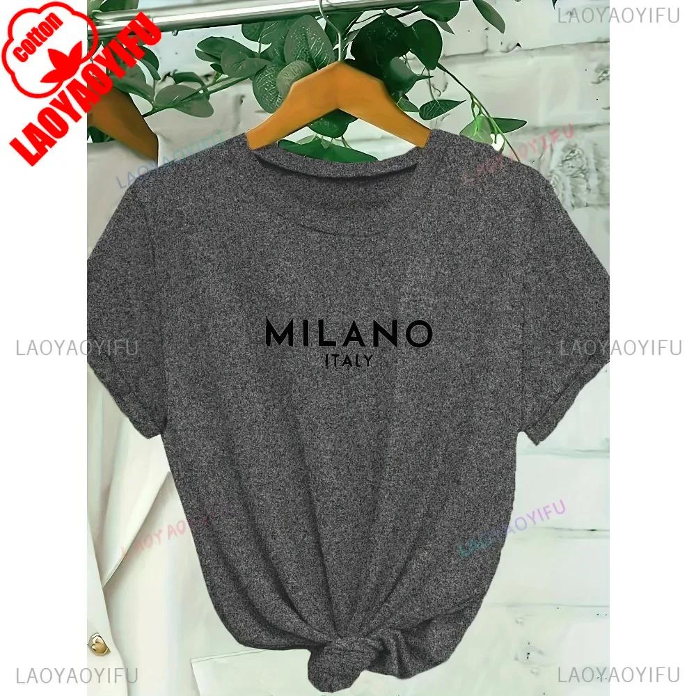 MILANO ITALIEN Buchstabenaufdruck Rundhals-T-Shirt Lässiges Kurzarm-T-Shirt für Frühling & Sommer Damenbekleidung Valentinstag