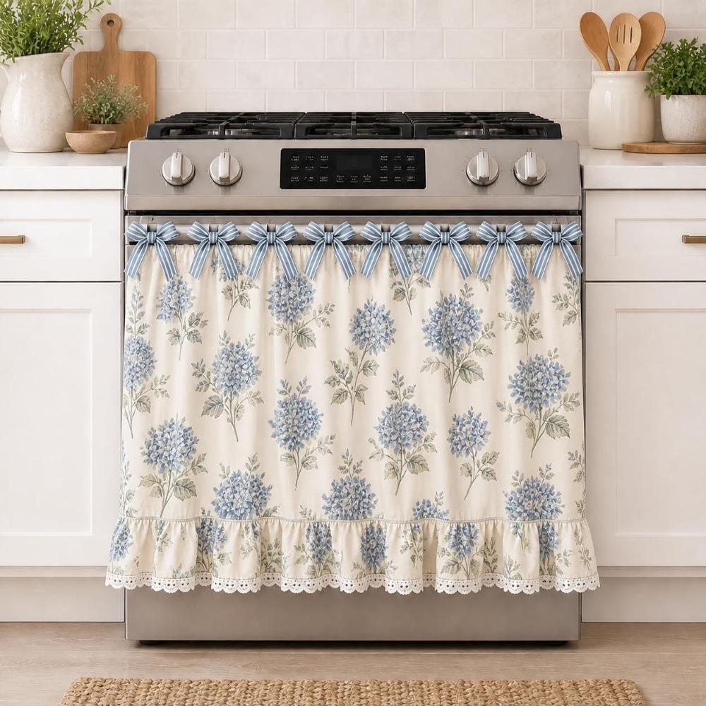 Cotton Blend Stove Cover Skirt Charming Farmhouse Stove Skirt Rustic Oven Curtain  Home