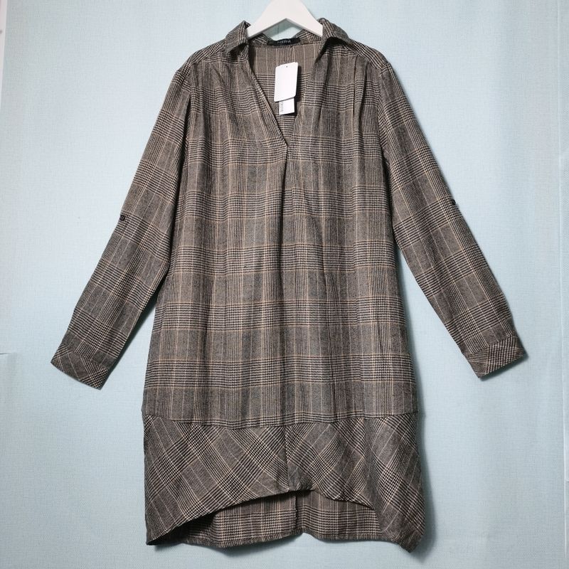 Export Export Tail Goods V Neck Pullover Long Sleeves Mid Length Long Length Shirt Cocoon Shaped Wide Version Slim Fit Slimming Dress Spring & Fall