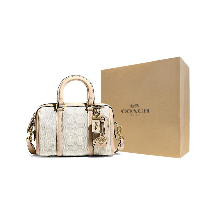 New COACH Ruby Jacquard Fabric With Cow Leather Boston Bag Handbag Shoulder Bag Crossbody Bag Small Size Women's Pink CA115-B4UDK