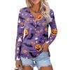 Women's Casual Fashion Sexy Comfort Halloween Printed V-Neck Button Long Sleeve