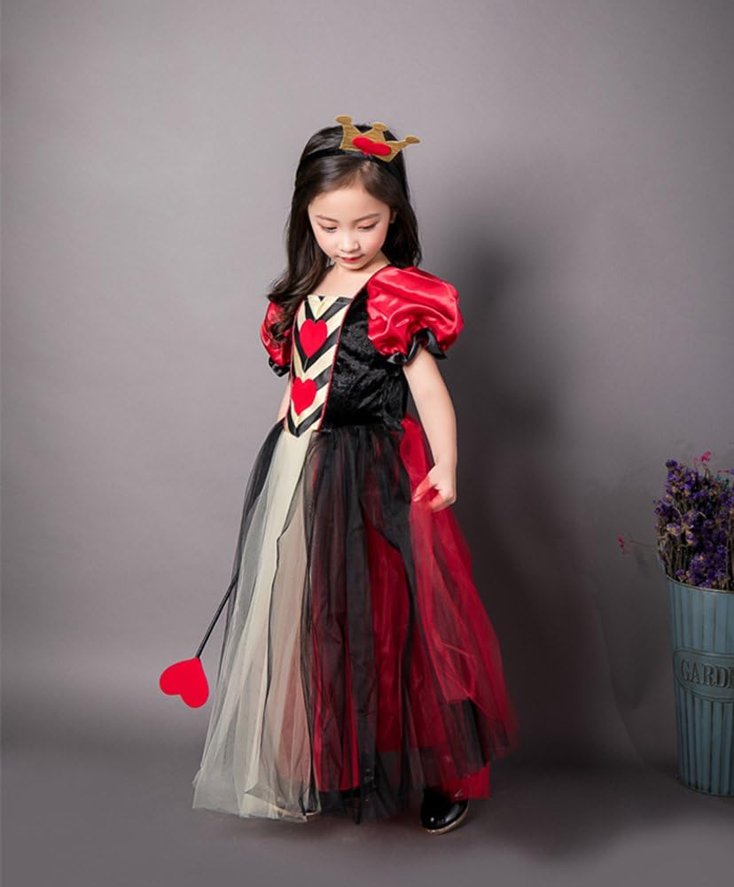 Alice in Wonderland Queen Fairy Tale Halloween Costume Height [cnstone] Children's Dress, Dress, Red, Girls' (Size 8T, 125-135cm)