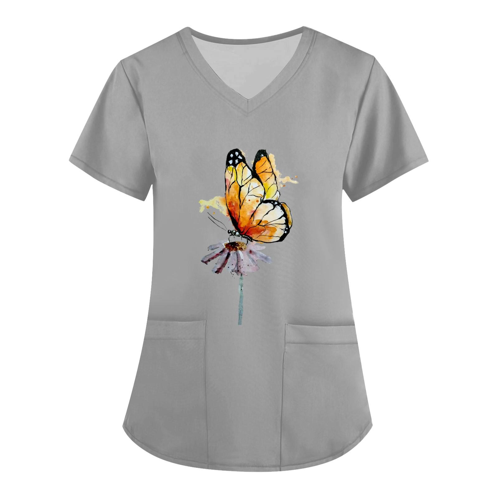 

Женская мода с v-образным вырезом, короткими рукавами и карманами, топы с принтом XXXL