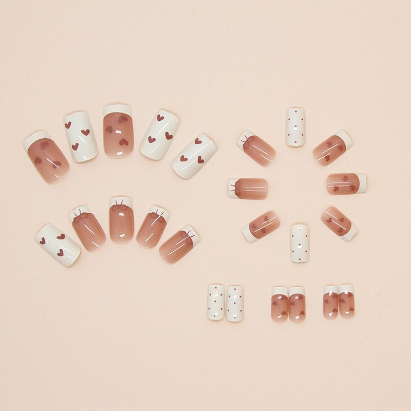 24 Pcs Love Nail Art Advanced Nail Patch French Wearable Nail Removable Nail Patch Short Ballet Nail T-Nail