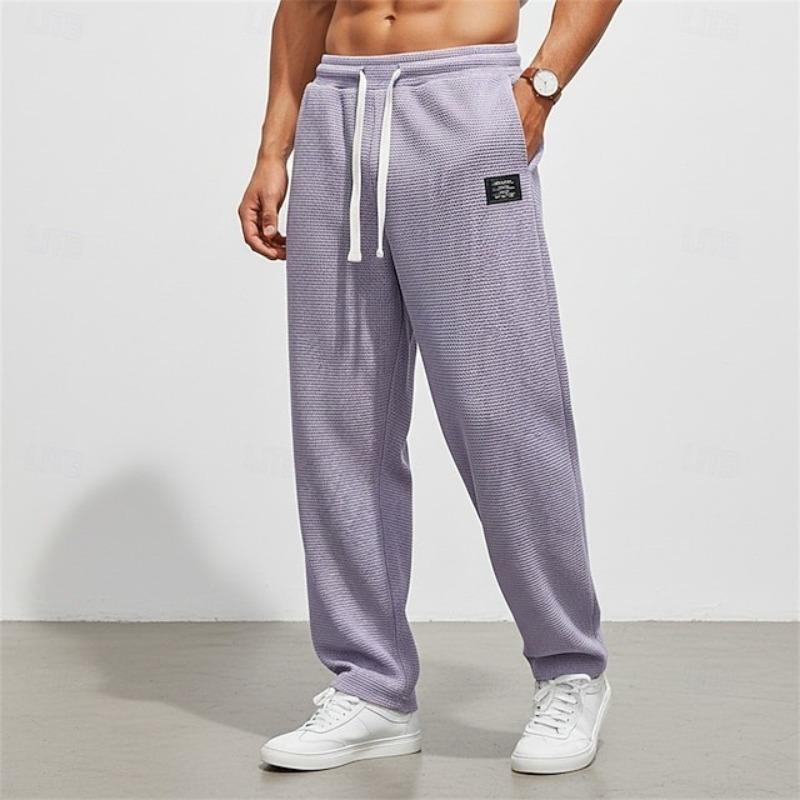 Spring and Autumn Men's Casual Waffle Pants Commuter Straight Versatile Solid Color Straight Pants