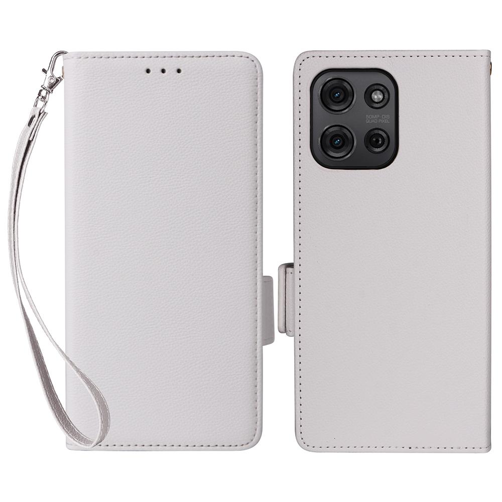 

For Motorola Moto G75 5G Case with Wrist Strap Litchi Texture PU Leather Wallet Phone Cover White