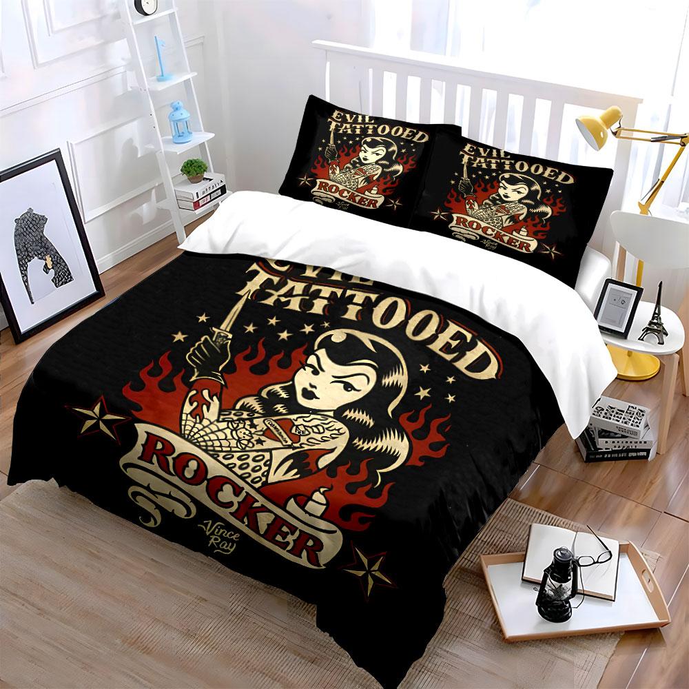 Evil Tattooed Rocker Design Bedding Duvet Cover Set Duvet Cover Pillowcases (1*Duvet Cover 2*Pillowcases, Without Duvet Insert)