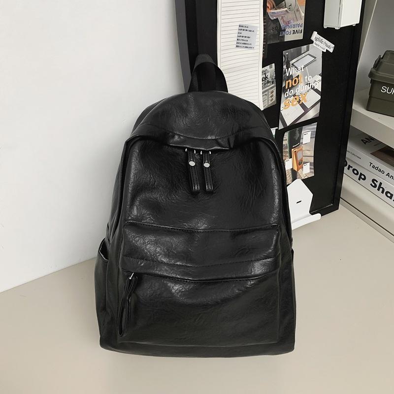 Soft leather schoolbag female college student leisure travel backpack male fashion large capacity leisure computer backpack