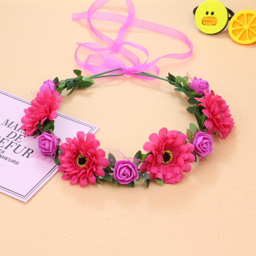 Pink Flowers Crown Festival Headpiece Women Hair Accessories Headdress Girl Baby Crown Floral Garland Wedding Floral Headwear