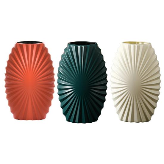 Plastic Ribbed Flower Vase Minimalist Modern Flower Holder Container Home Office Table Centerpiece Decorative Floral Plants Vase