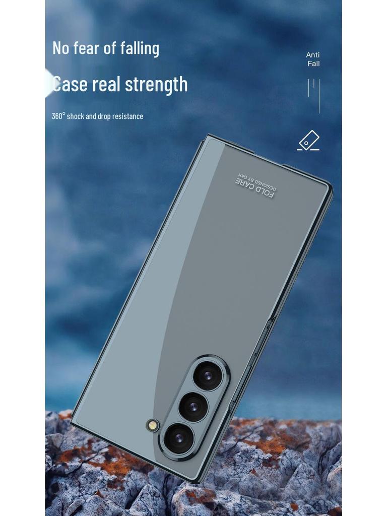 Samsung Z Fold 7 Transparent Electroplated Phone Case with Integrated Folding Design and Anti-drop Protection