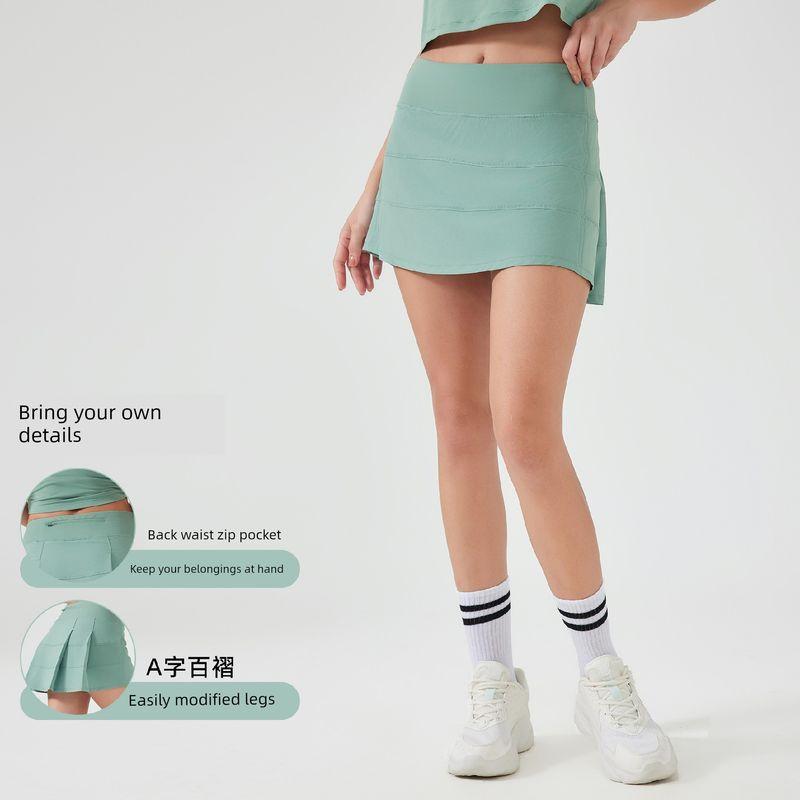 Foreign Trade New Sports Short Dress Women Summer Ice Feeling Quick-Drying Breathable Fake Two Pieces Anti-exposure Yoga Skirt Fitness Tennis Skirt