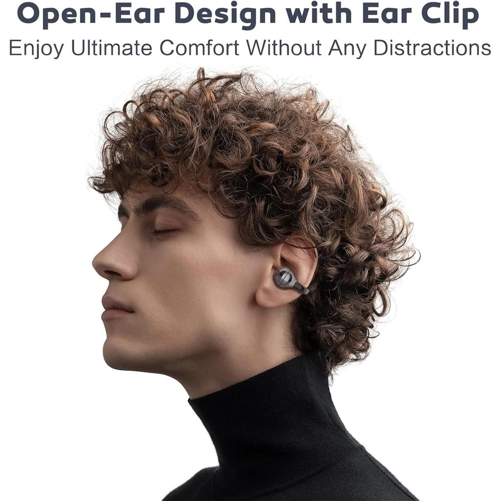 Open Ear Earbuds Air Conduction Headphones Wireless Earphones Bluetooth 5.4, Clip on Headphones with Mic 42H Playtime Over Ear Headsets Comfortable