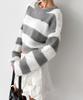 THE GREEN LAB Hairy Block Stripe Crop Knit [Gray]