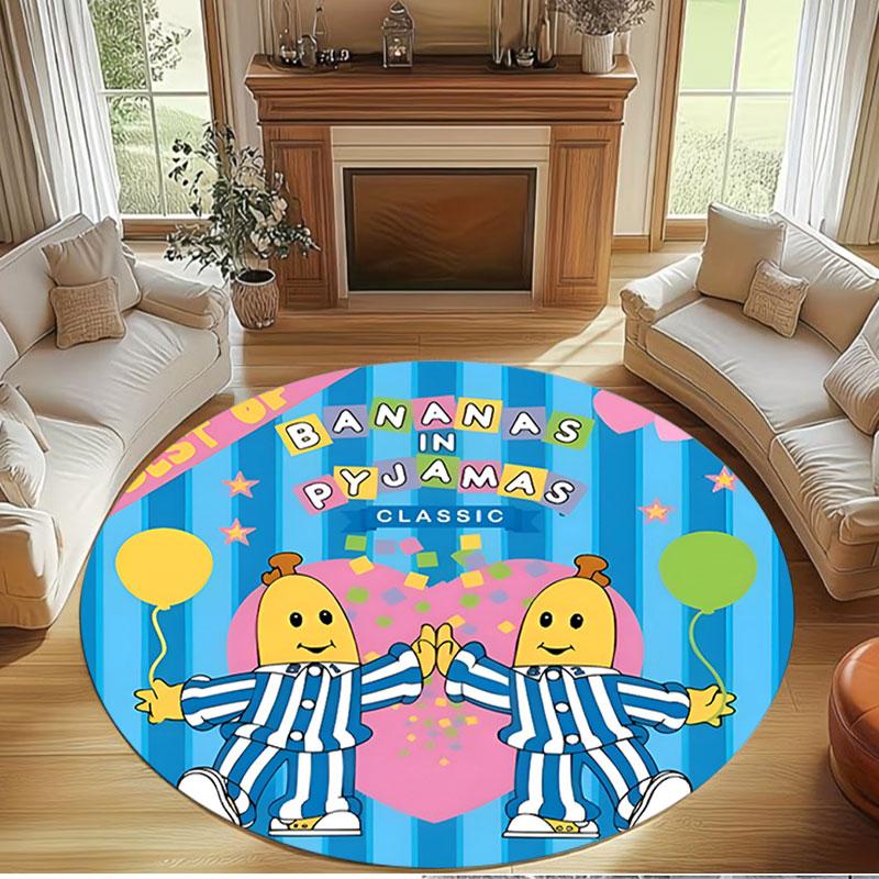 Bananas in Pyjamas Print Round Rug, Washable Floor Carpet, For Entryway Dorm Laundry Room Office Study, Home Decor Birthday Christmas Gift