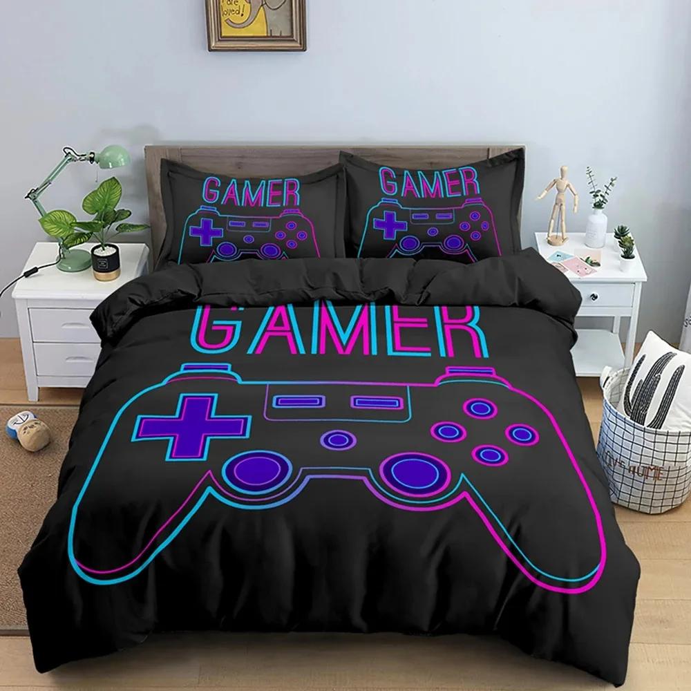 Gaming Gamepad Videospiel Neon Bequem Bettdecke Bettbezug Kissenbezug Bettwäscheset Kinder Schlafzimmer Dekoration Heimtextil