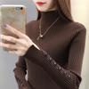 Half High Neck Sweater for Women Autumn and Winter Thick Slim Pullover Sweater Button Slit Sleeve Top Knitted Sweater for Women