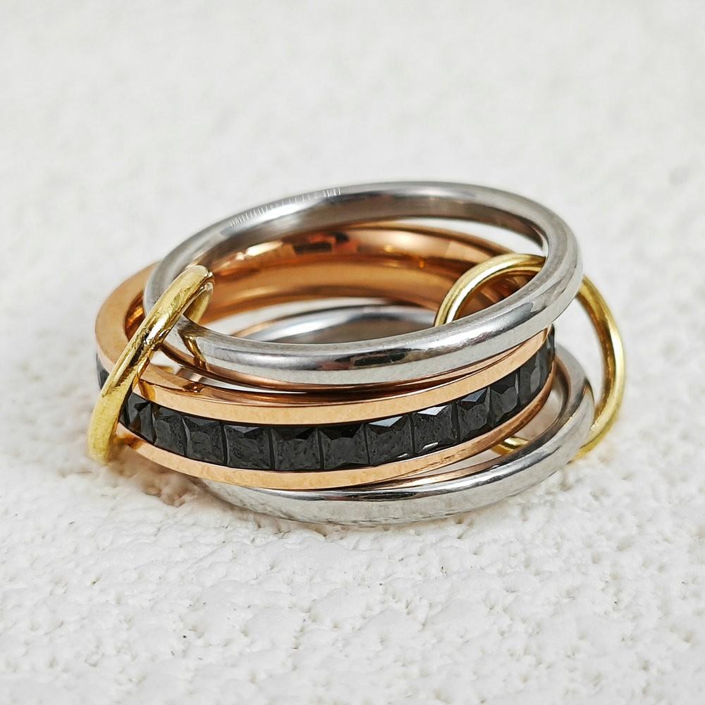 Multi Layers Stainless Steel Rings Stack Set For Women Men Simple Colorful CZ Spinelli Ring Jewelry Gift Trend