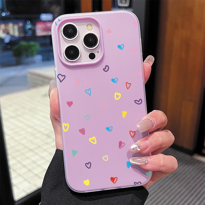 Matte Frosted Skin Feel Casing PC+TPU 2in1 Heart Shape Patterned Printed Protective Cover Soft Back Case for iPhone 17