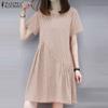 ZANZEA Women Casual Round Neck Short Sleeve Stripe Summer Dress