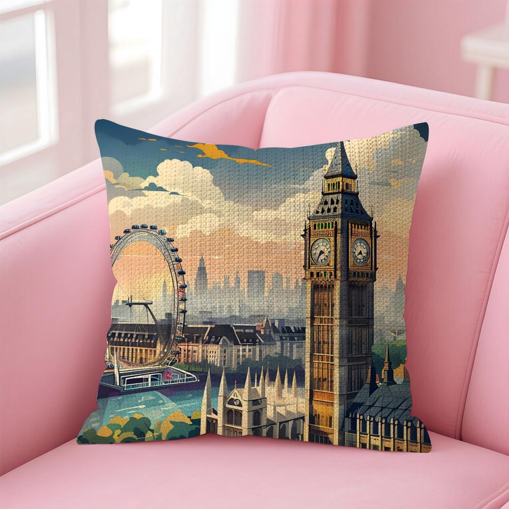 London Fashion Cushion Cover Natural Linen Pillow Case DoubleSided Print Decorative Sofa Pillowcase Home Decor Gift