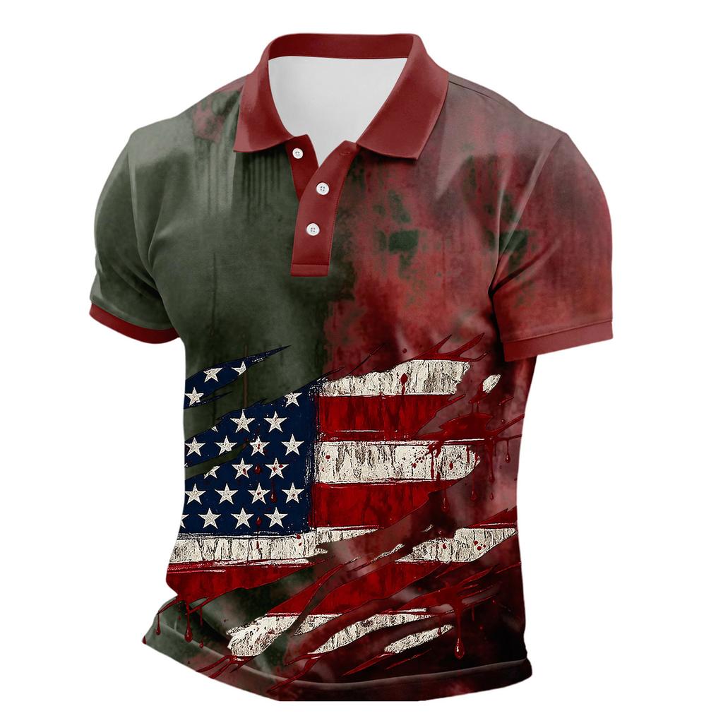 Men's Short Sleeve Polo Shirt Button Down Collar Halloween Themed Printed Casual Golf Polo Shirt for Outdoor Activities