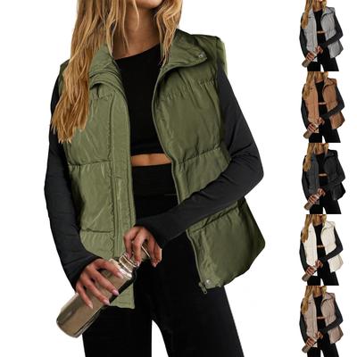 Leichte, ärmellose Winterjacke mit Stehkragen und Reißverschluss für Damen, gepolsterte Oberbekleidung mit Taschen