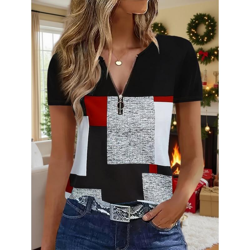 Zippered short-sleeved printed internet celebrity hot style S