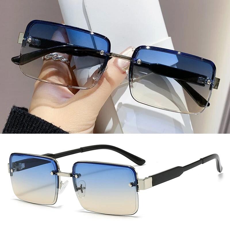 Korean Fashion Aviator Sunglasses For Men And Women Metal Small Square Frame Gradient Lens Shades Glasses Outdoor UV Resistance
