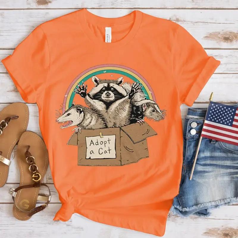 Opossum Print Casual Tee Top Short Sleeve Shirt Lady Clothes Fashion Tshirt Summer Female T Women Lovely Opossum Graphic Tshirt S
