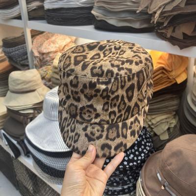 Retro Old Money Wind Leopard Print Flat-top Equestrian Hat Female Summer Travel Sunscreen Visor Show Face Little Knight Newspaper